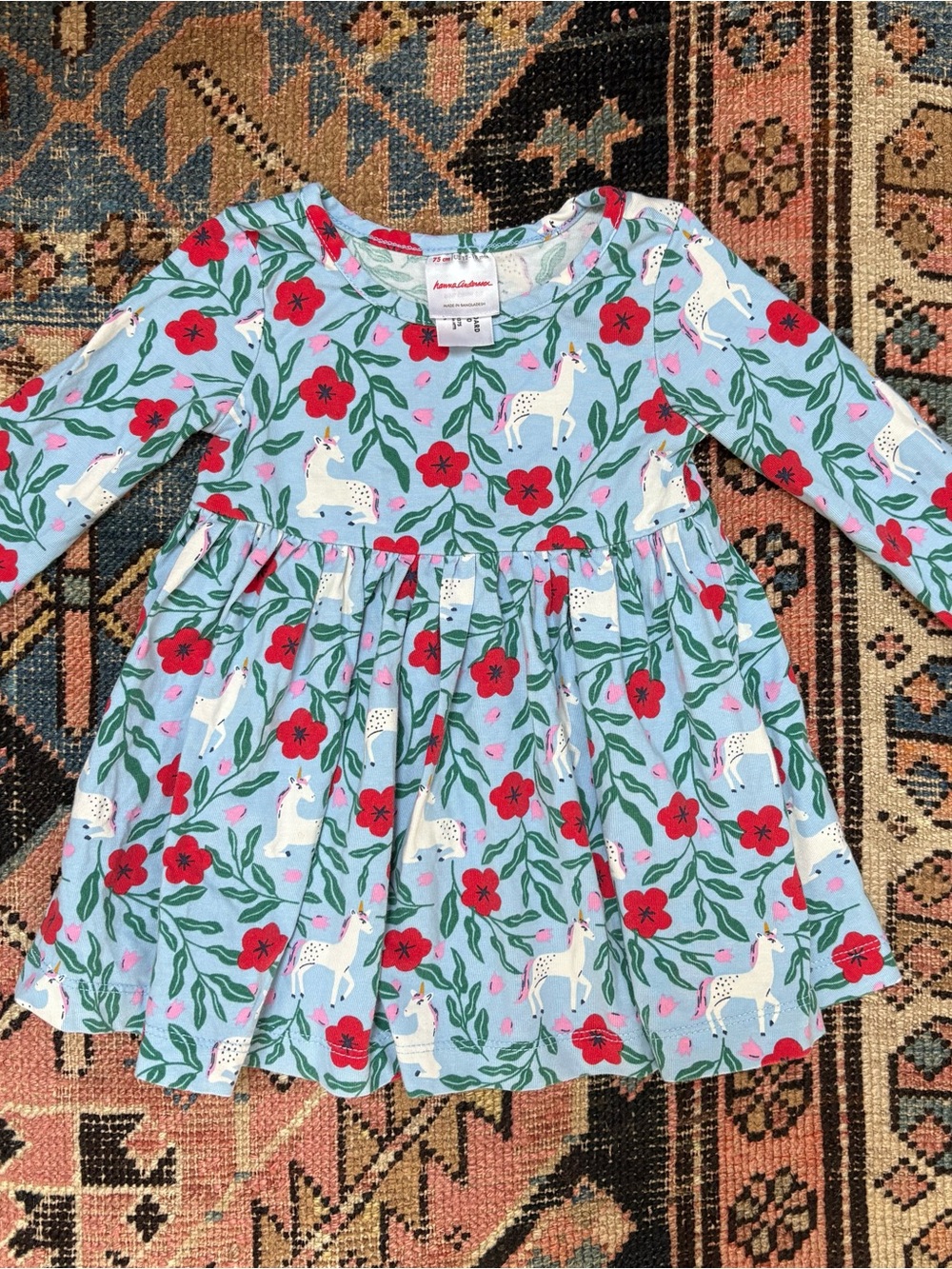 Hannah Andersson Unicorn Forest Long-Sleeve Skater Dress 12-18 mos